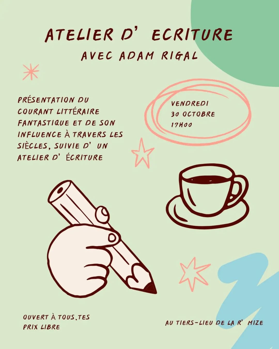 Atelier d&rsquo;écriture avec Adam Rigal